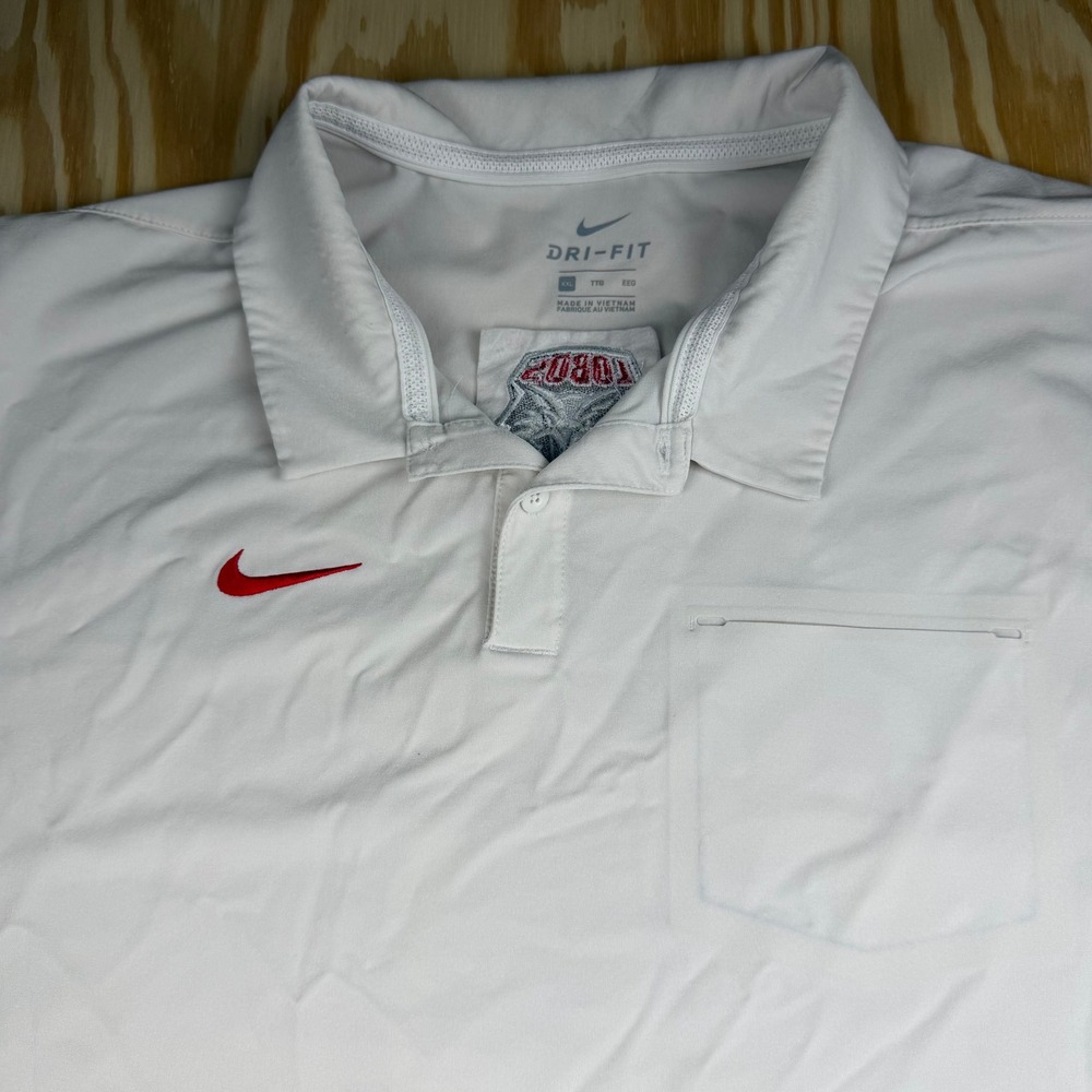 Nike Dri-FIT New Mexico Lobos Polo Shirt Mens XXL White Short Sleeve Zip Pocket